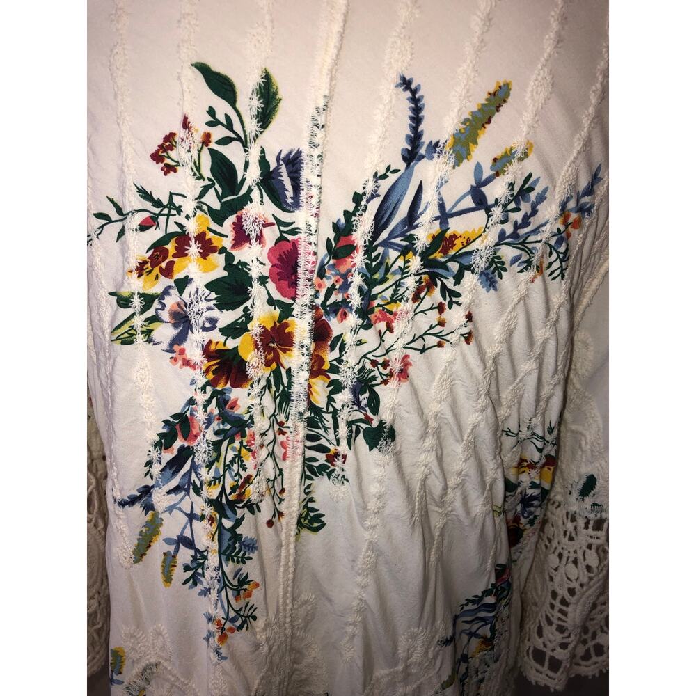 Solitaire Embroidered Kimono Size 1X Crochet Lace Cream Boho Festival Cottage - Picture 5 of 10